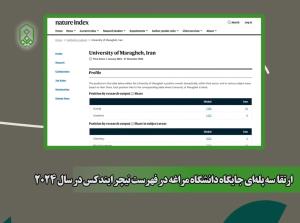 ارتقا سه پله‌ای جایگاه دانشگاه مراغه در فهرست نیچر ایندکس در سال ۲۰۲۴